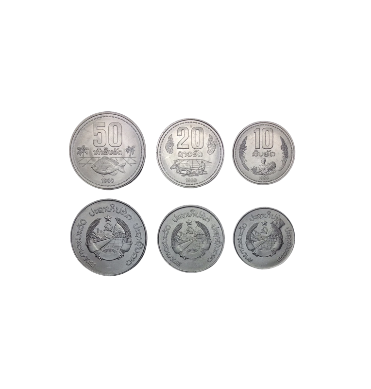 Set of Laos 3 coins 10,20,50 Att 1980 KM 22,23,24