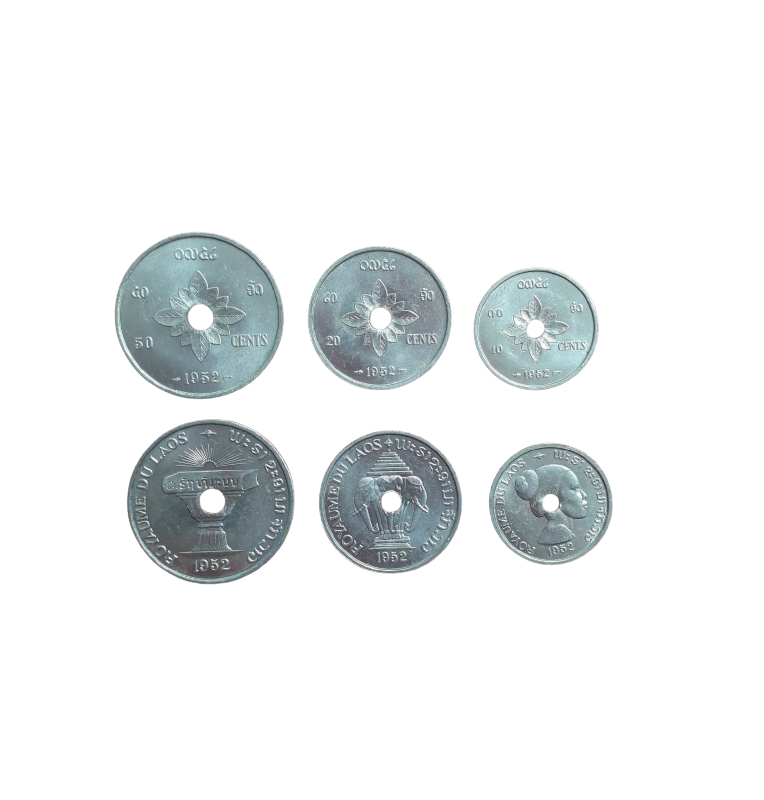 Set of Laos 3 coins 10,20,50 Cents 1952 KM 4,5,6