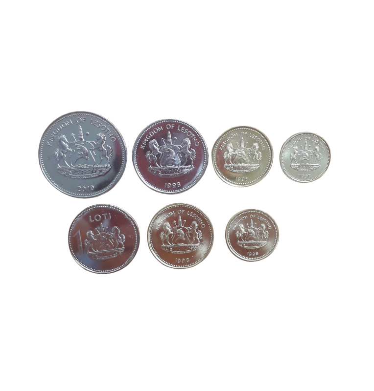 Set of Lesotho 7 coins 5,10,20,50 Lisente 1,2,5 Maloti 1996-2010