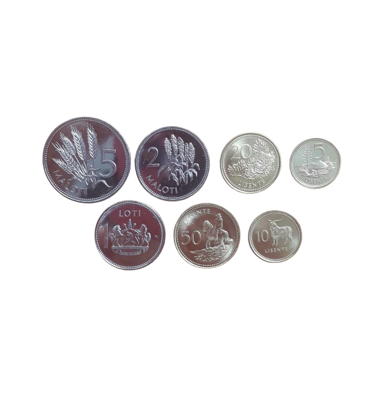 Set of Lesotho 7 coins 5,10,20,50 Lisente 1,2,5 Maloti 1996-2010