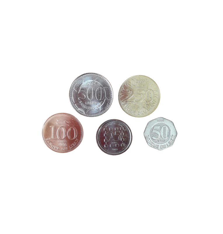 Lebanon set of 5 coins 25, 50, 100, 250, 500 pounds 1996-2009