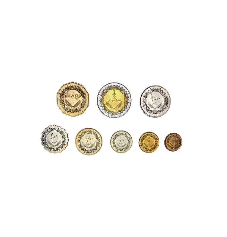 Libya set of 8 coins 1, 5, 10, 20, 50, 100 Dirhams 1/4, 1/2 Dinar 1979-2004 NO UNC