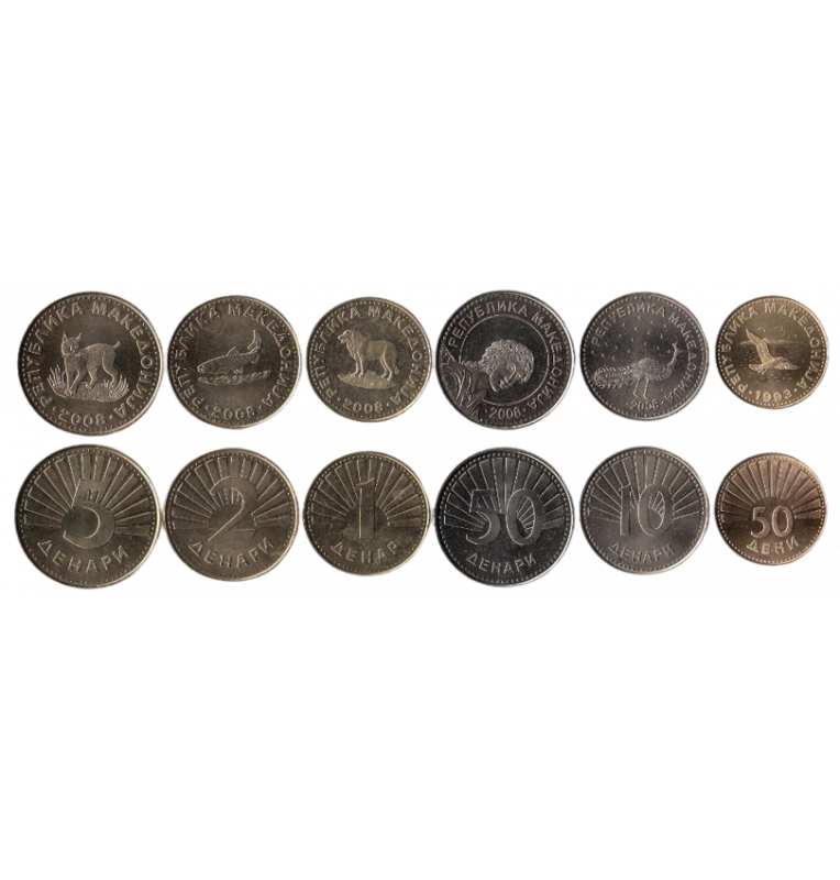 Set of Macedonia 6 coins 50 Deni, 1, 2, 5, 10, 50 Denars 1993-2018 NO UNC