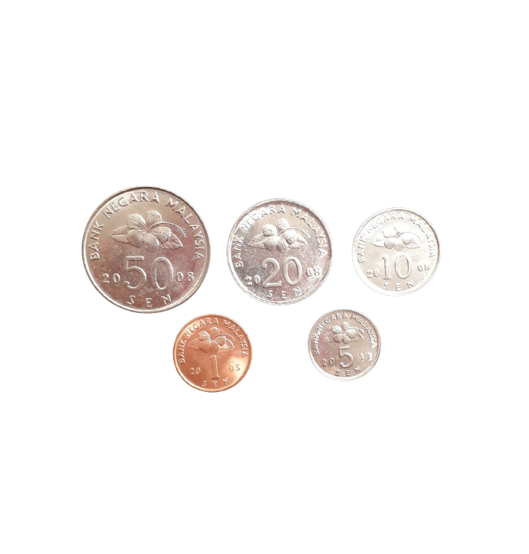 Malaysian set of 5 coins 1, 5, 10, 20, 50 Sen 1992-2008