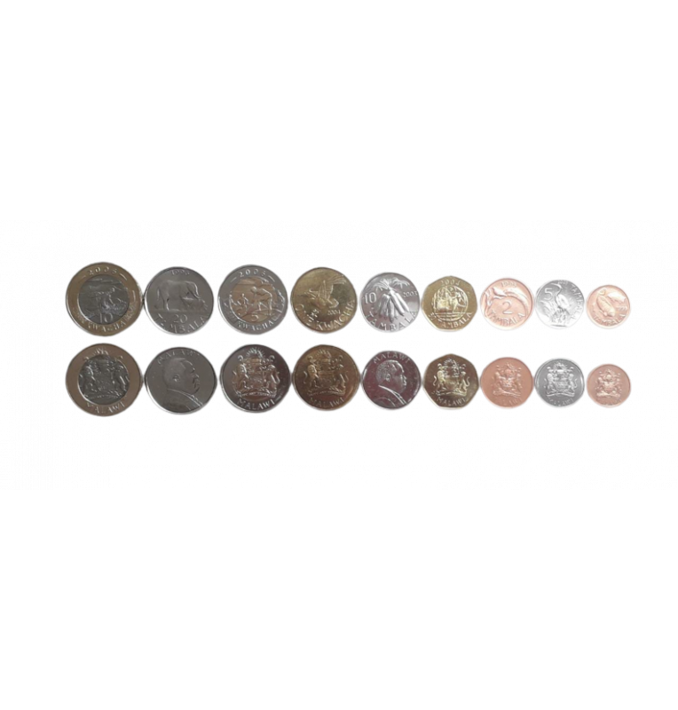 Set of Malawi 9 coins 1,2,5,10,20,50 Tambala 1,5,10 Kwacha 1995-2006