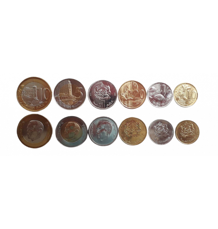 Morocco set of 6 coins 10,20 Santimat 1/2,1,5,10 Dirhams 2011-2016 NO UNC