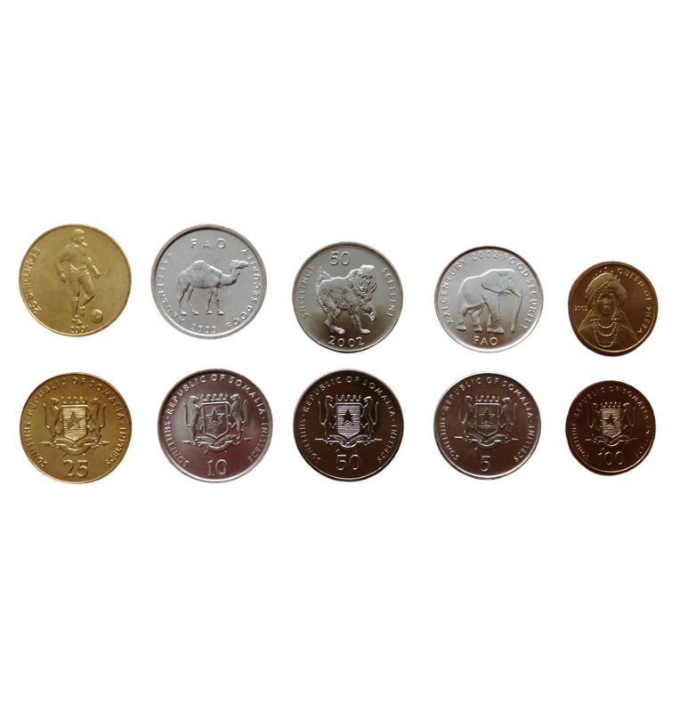 Somalia coin set 5, 10, 25, 50, 100 Shillings 1999-2002