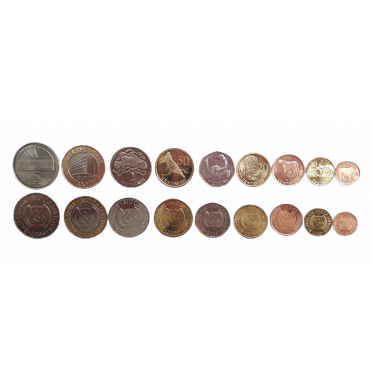 Set of Mozambique 9 coins 1,5,10,20,50 Cents 1,2,5,10 Meticais
