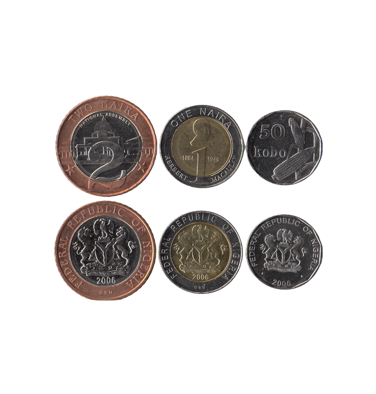 Nigeria Set of 3 coins 50 Kobo 1.2 Naira 2006 NO UNC