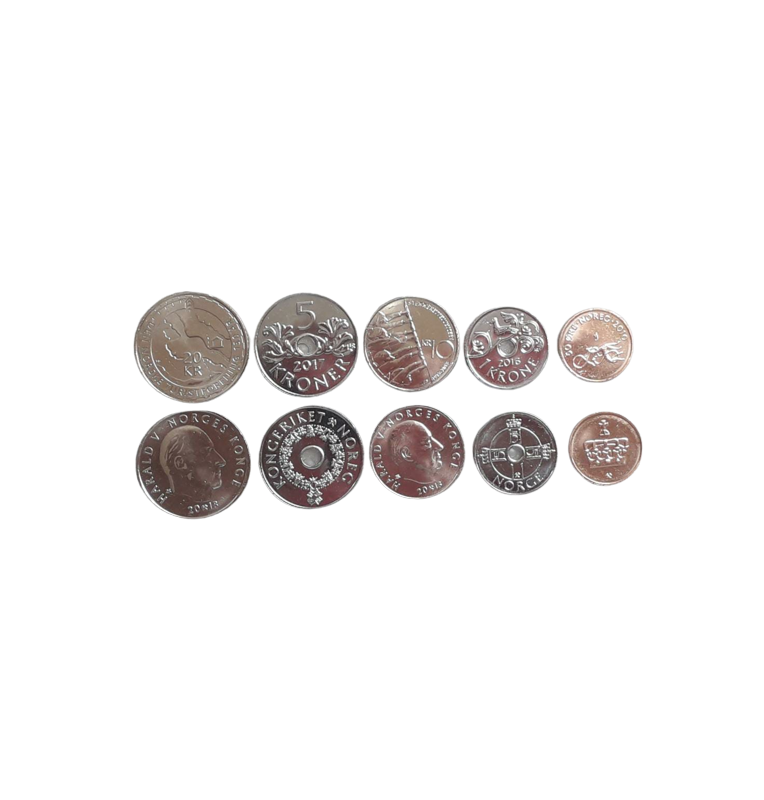 Norway set of 5 coins 50 ore 1, 5, 10, 20 kroner 1994-2018