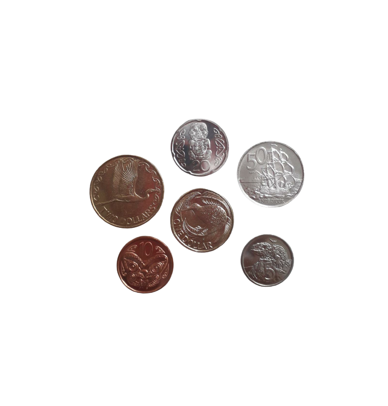 New Zealand set of 6 coins: 5, 10, 20, 50 cents, 1.2 dollars, 1999-2015
