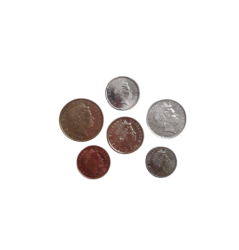 New Zealand set of 6 coins: 5, 10, 20, 50 cents, 1.2 dollars, 1999-2015