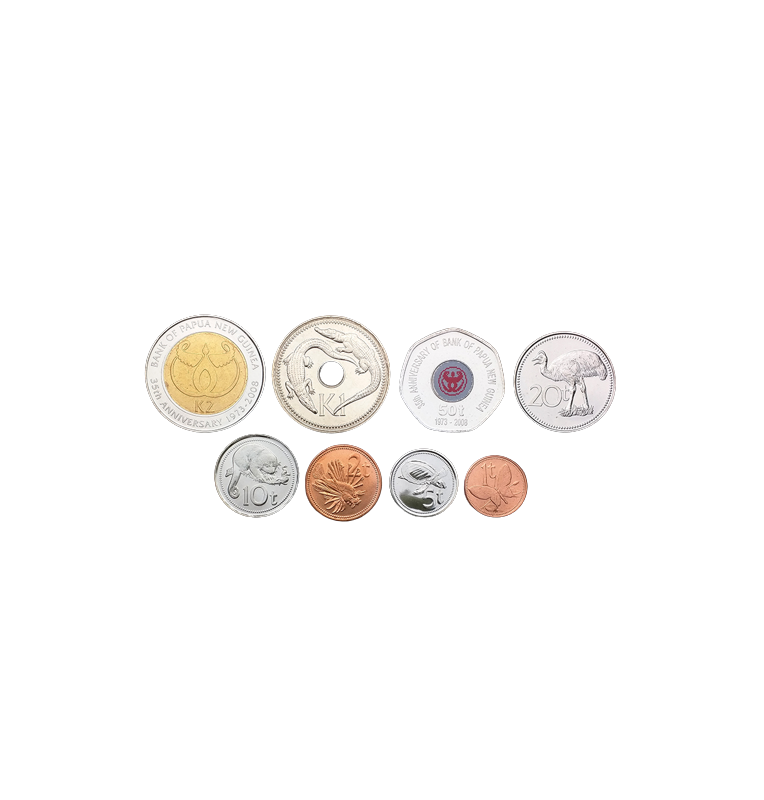Set de Papúa Nueva Guinea 8 monedas  1, 2, 5, 10, 20, 50 Toea 1, 2 Kina 2004-2008