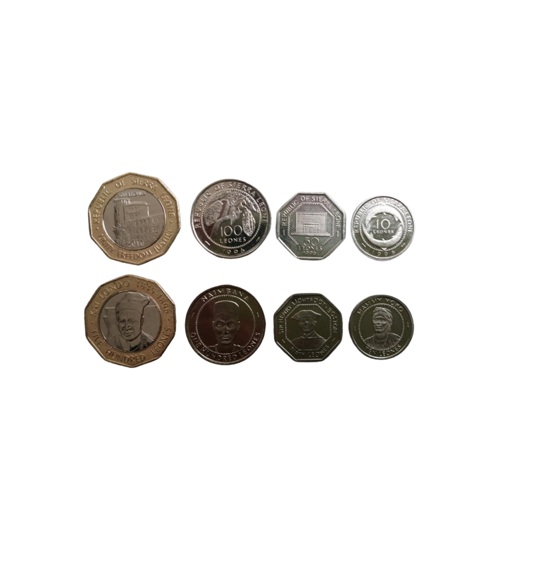 Sierra Leone set of 4 coins: 10, 50, 100, and 500 Leones, 1996–2004