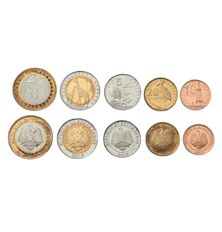 Set de Sudan del Sur 5 monedas 10,20,50 Piastres 1,2 Pounds 2015