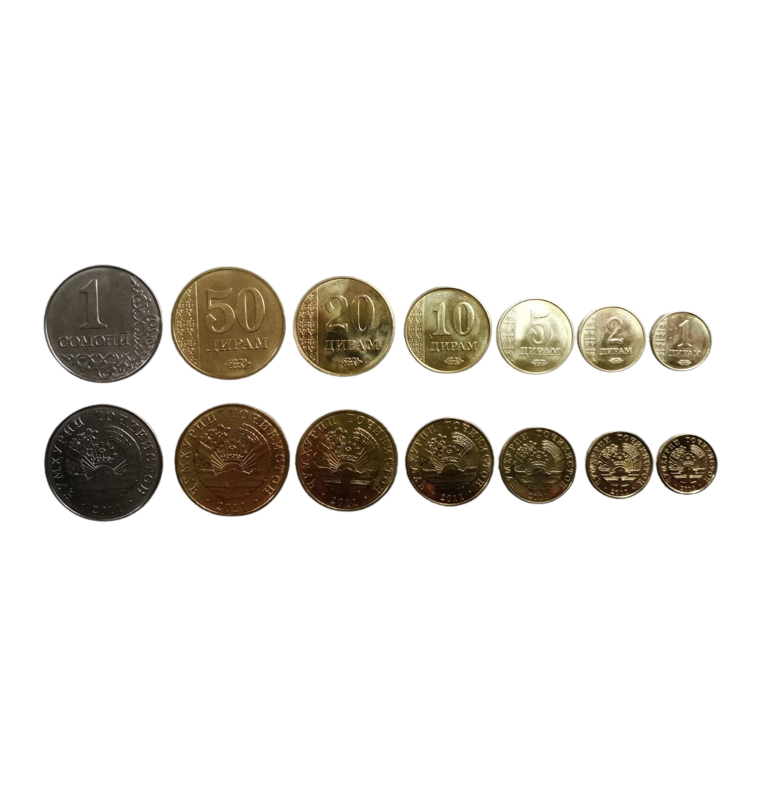 Set de Tayikistán 7 monedas 1,2,5,10,20,50 Diram 1 Somoni 2011