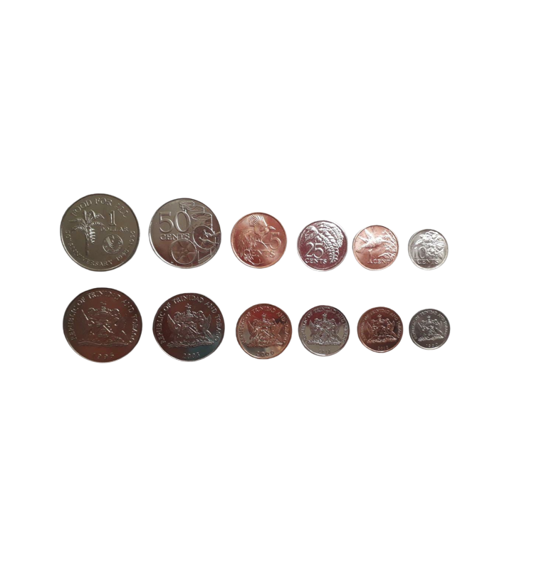 Trinidad and Tobago set of 6 coins: 1, 5, 10, 25, 50 cents, and 1 dollar, 1978-2012