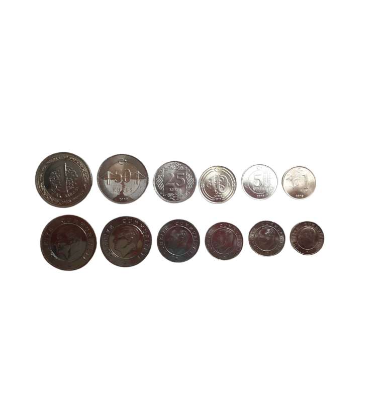 Türkiye Set of 6 Coins 1, 5, 10, 25, 50 Kurus, 1 Lira 2009-2020