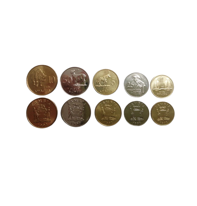 Zambia set of 5 coins 25.50 Ngwee 1, 5, 10 Kwacha 1992
