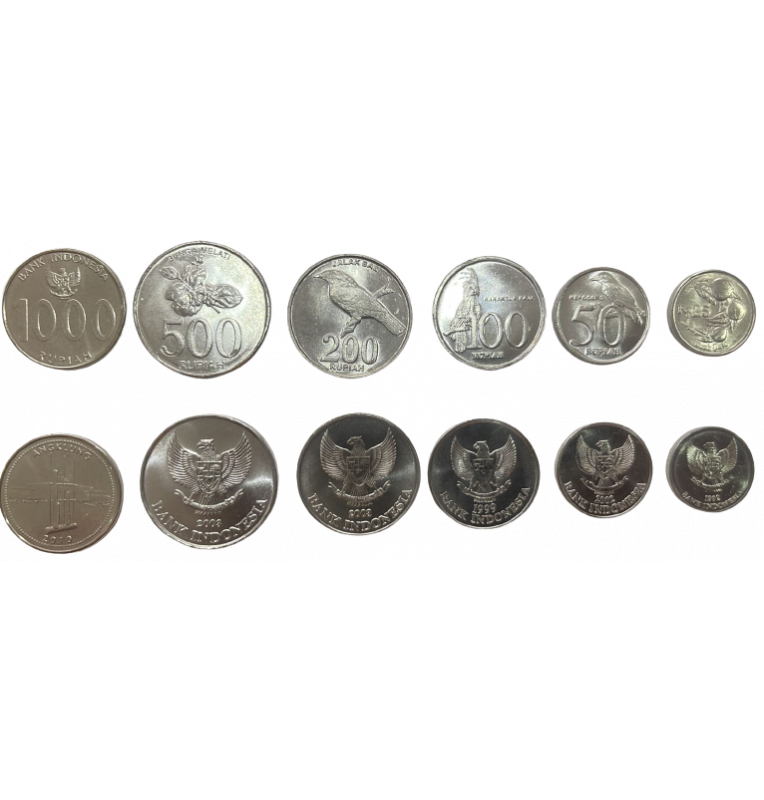 Indonesian coin set 25, 50, 100, 200, 500, 1000 Rupiah 1994-2010 (6 coins) UNC