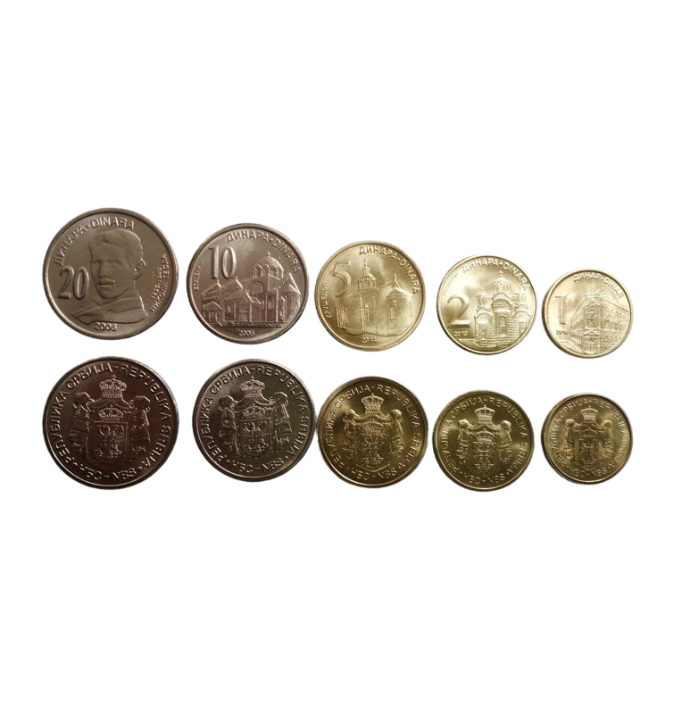 Serbian Set of 5 Coins 1, 2, 5, 10, 20 Dinara 2005-2016