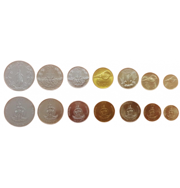 Vanuatu Set of 7 Coins 1,2,5,10,20,50, 100 Vatu 1983-2009