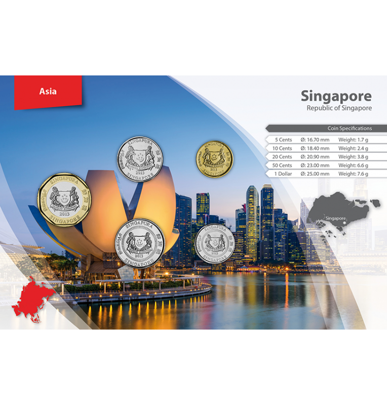Singapore 5, 10, 20, 50 Cents, 1 Dollar 2013-2016 KM 345, 346, 347, 348, 314