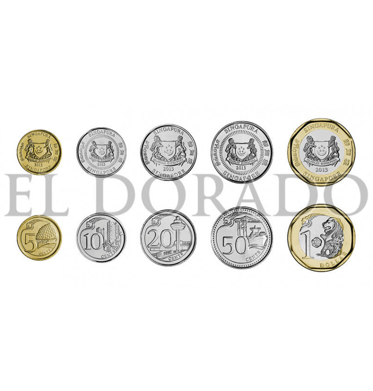 Singapore 5, 10, 20, 50 Cents, 1 Dollar 2013-2016 KM 345, 346, 347, 348, 314