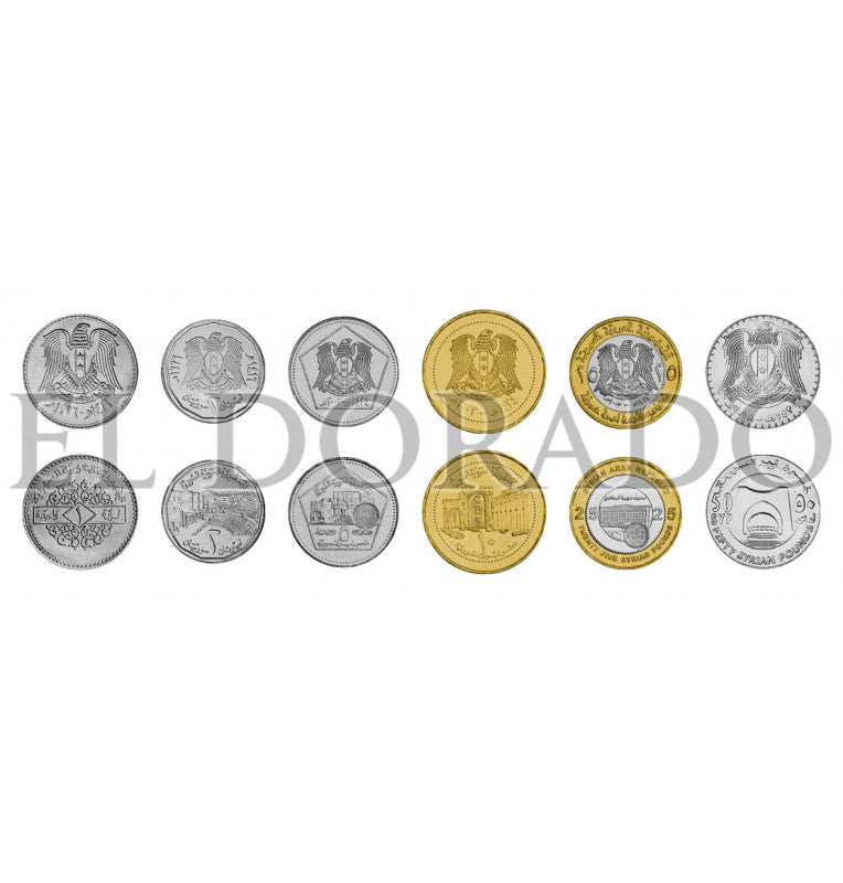 Siria 1, 2, 5, 10, 25, 50 Libras 1996-2018 KM 132, 125, 129, 130, 131, nuevo