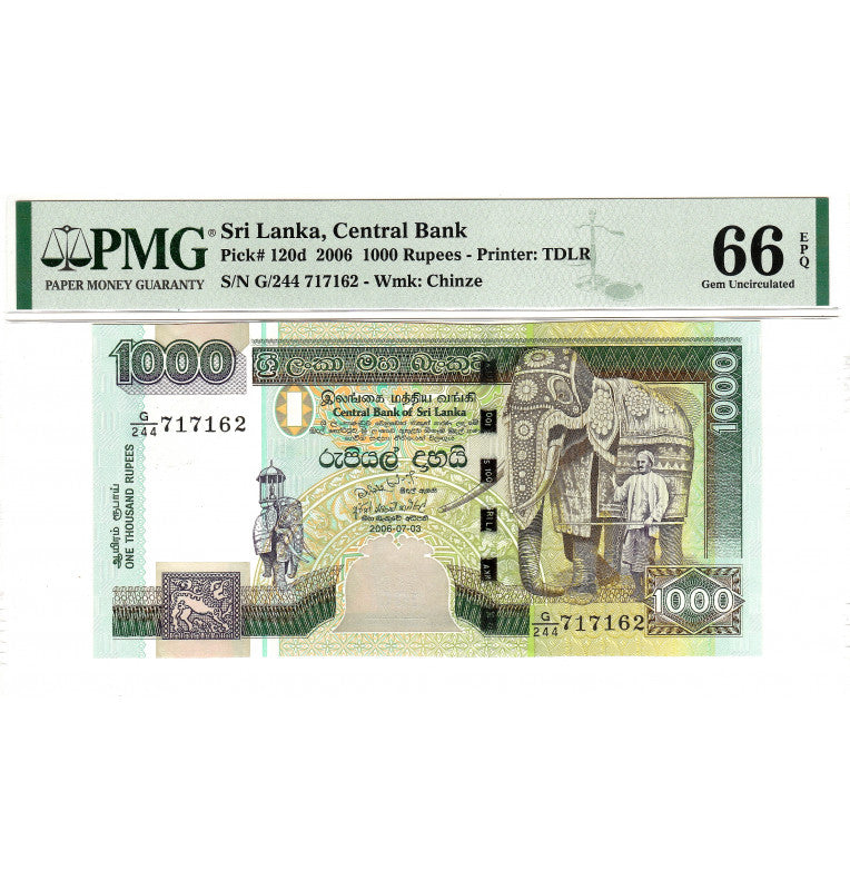 Sri Lanka 1000 Rupees 2006 Pick 120d (Certified)