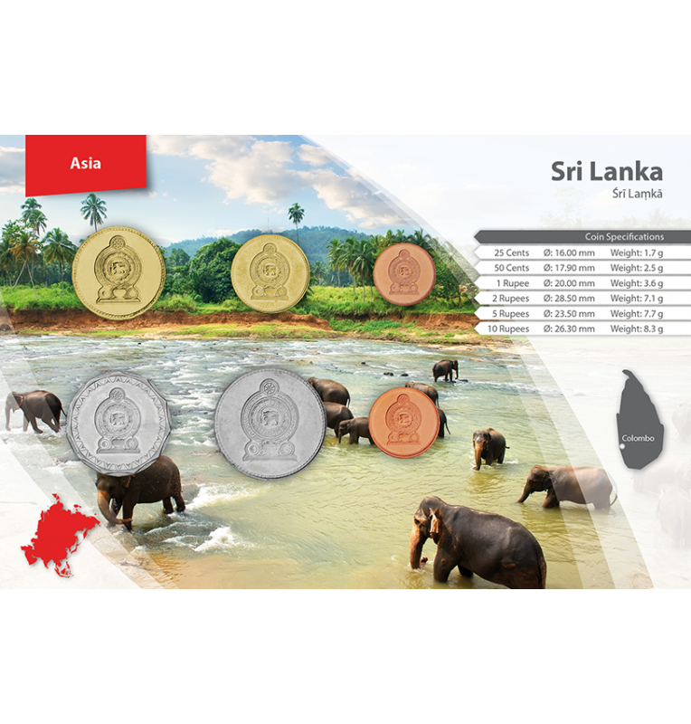 Sri Lanka 25, 50 Cents, 1, 2, 5, 10 Rupees 2005-2013 KM 141.2b, 135.2b, 136.3, 147a, 148.2a, 181