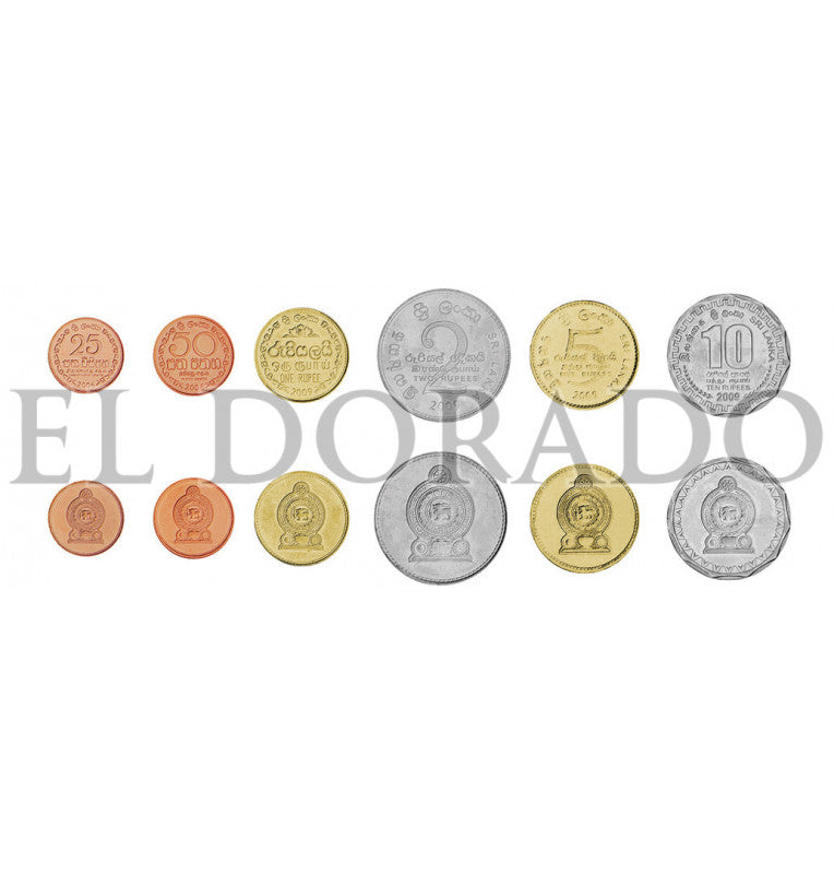 Sri Lanka 25, 50 Cents, 1, 2, 5, 10 Rupees 2005-2013 KM 141.2b, 135.2b, 136.3, 147a, 148.2a, 181