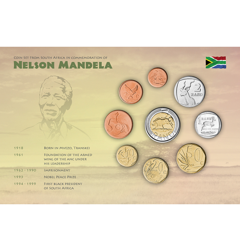 South Africa Nelson Mandela on English card (9 base metal coins) Year 1990-2017 KM diff.