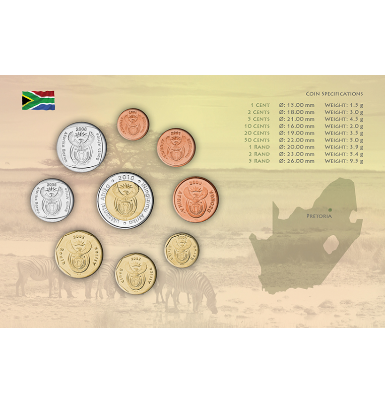 South Africa Nelson Mandela on English card (9 base metal coins) Year 1990-2017 KM diff.