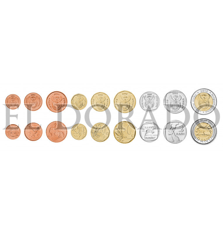 South Africa Nelson Mandela on English card (9 base metal coins) Year 1990-2017 KM diff.