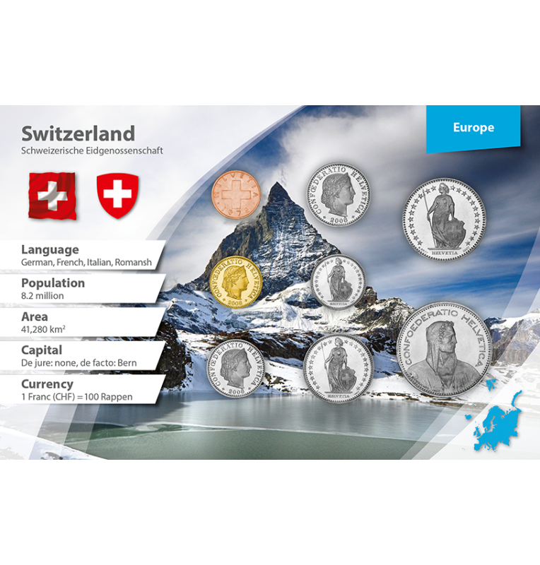Switzerland 1, 5, 10, 20 Rappen, 1/2, 1, 2, 5 francs 1970-2017 KM 46, 26, 27, 29, 23, 24, 21, 40