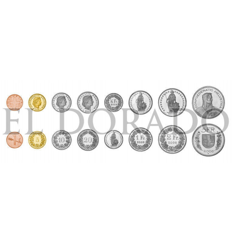 Switzerland 1, 5, 10, 20 Rappen, 1/2, 1, 2, 5 francs 1970-2017 KM 46, 26, 27, 29, 23, 24, 21, 40