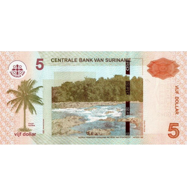 Suriname 5 Dollars 2012 Pick 162b