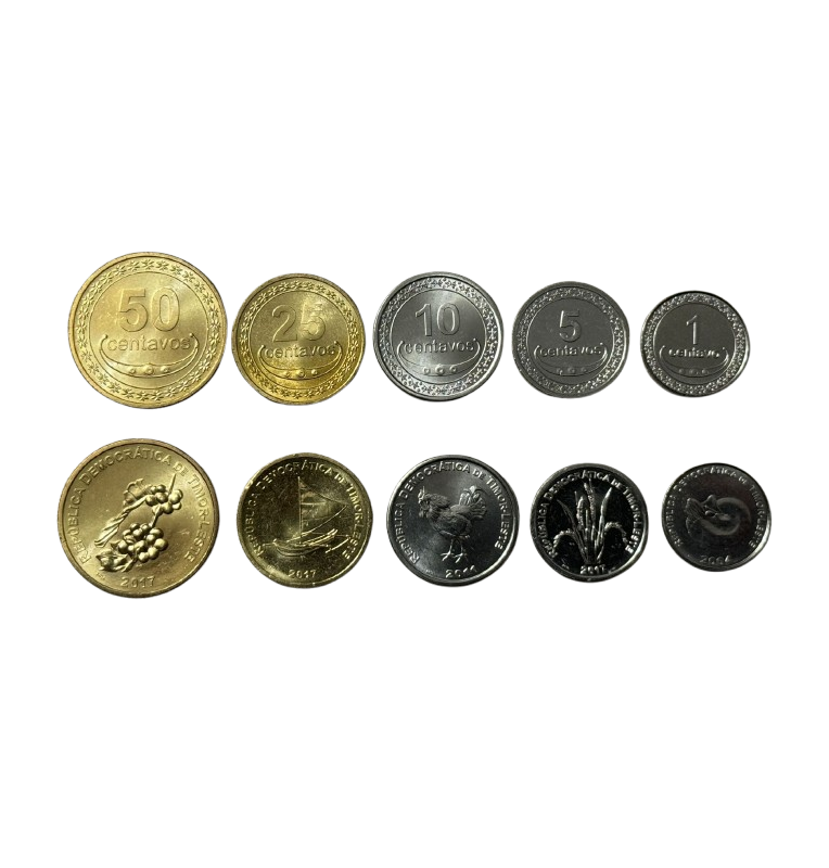 East Timor set of 5 coins: 1, 5, 10, 25 and 50 cents, 2003-2017