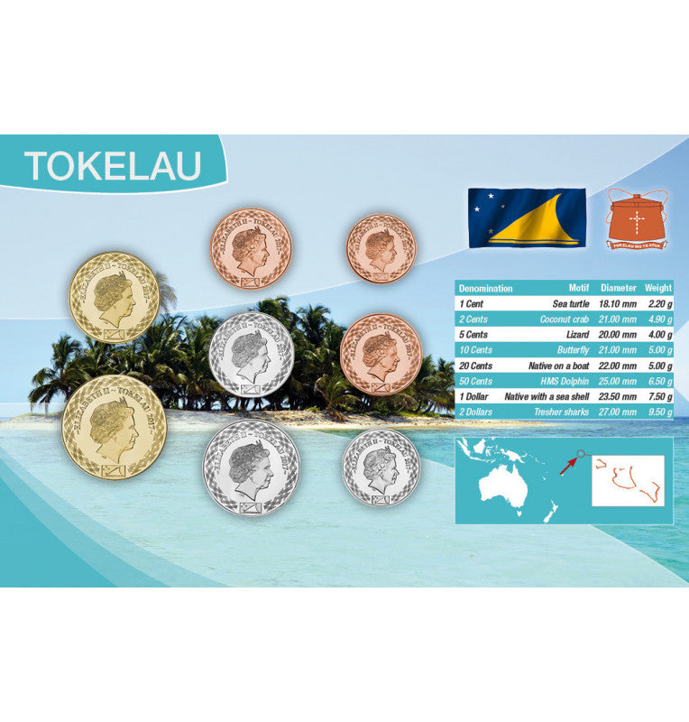 Tokelau 1, 2, 5, 10, 20, 50 Cents, 1, 2 Dollars Year 2017 KM new