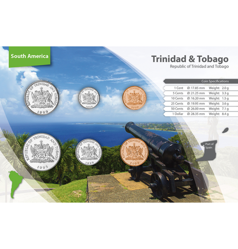Trinidad and Tobago 1, 5, 10, 25, 50 Cents, 1 Dollar 1978-2016 KM 29, 30, 31, 32, 33, 61