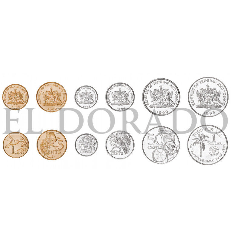 Trinidad y Tobago 1, 5, 10, 25, 50 Centavos, 1 Dólar 1978-2016 KM 29, 30, 31, 32, 33, 61