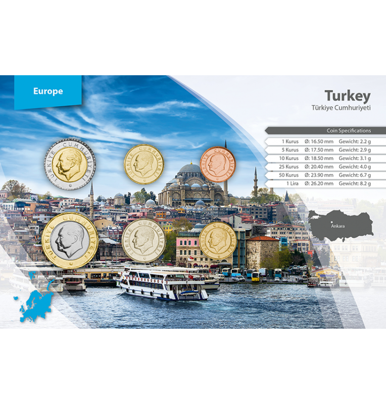Türkiye 1, 5, 10, 25, 50 Kurus, 1 Lira 2009-2010 KM 1239,1240,1241,1242,1243,1244