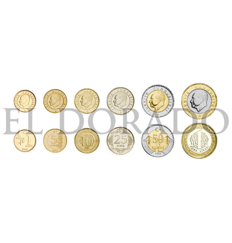 Turquía 1, 5, 10, 25, 50 Kurus, 1 Lira 2009-2010 KM 1239,1240,1241,1242,1243,1244