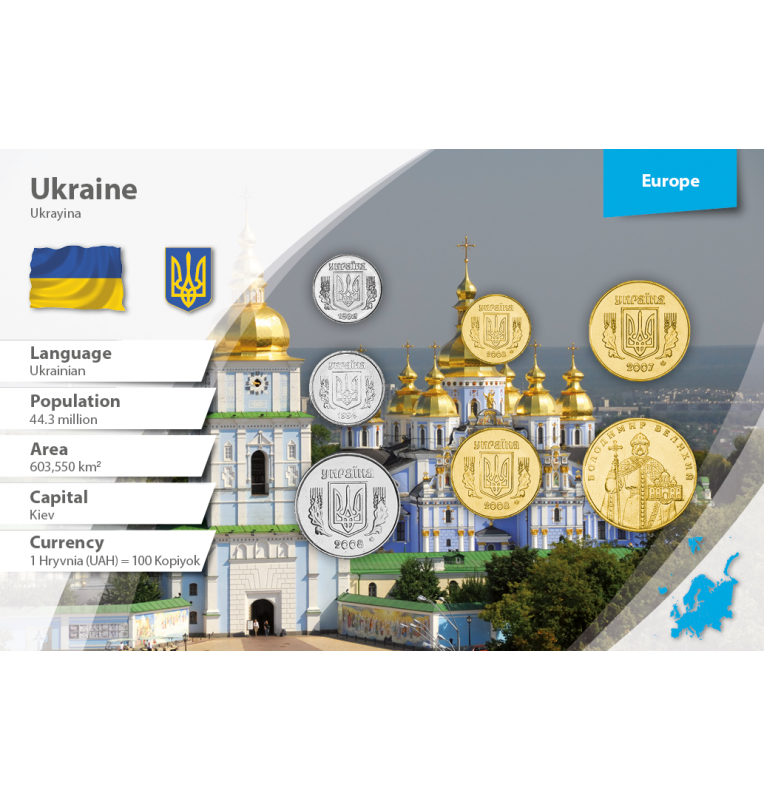 Ukraine 1, 2, 5, 10, 25, 50 Kopeks, 1 Hryvnia 1992-2019 KM 6, 4, 7, 1, 2, 3, 209