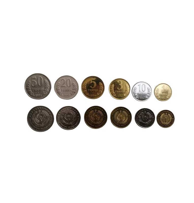 Uzbekistan set of 6 coins 1, 3, 5, 10, 20, 50 Tiyin 1994