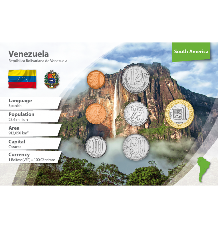 Venezuela 1, 5, 10, 12 1/2, 25, 50 Cents, 1 Bolivar 2007-2012 KM 87, 88, 89, 90, 91, 92, 93