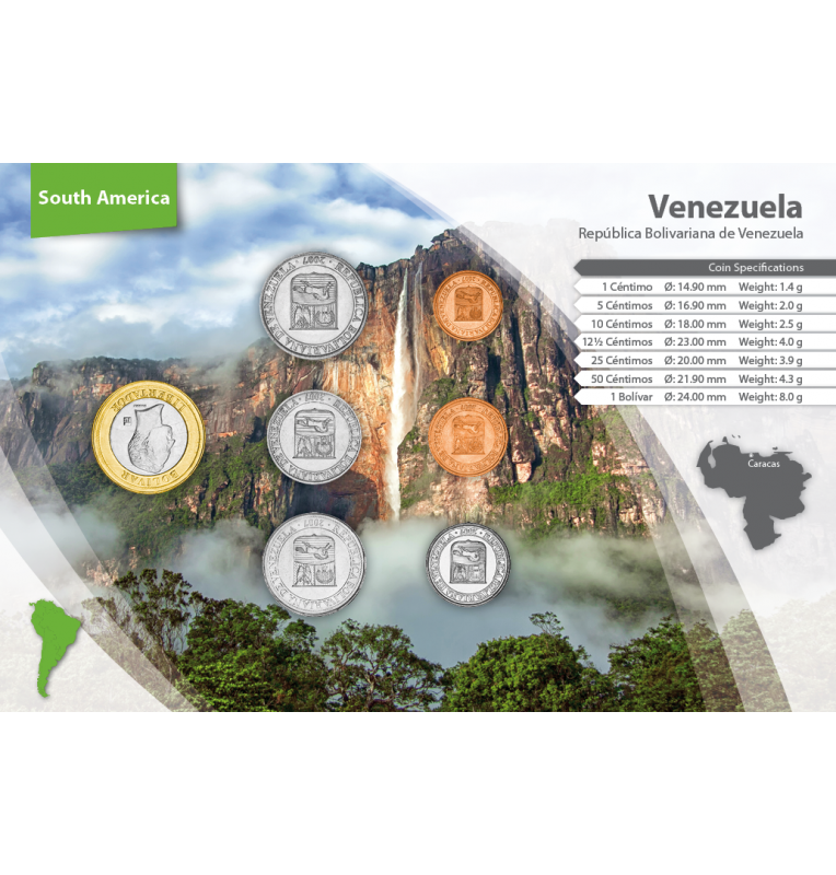 Venezuela 1, 5, 10, 12 1/2, 25, 50 Cents, 1 Bolivar 2007-2012 KM 87, 88, 89, 90, 91, 92, 93