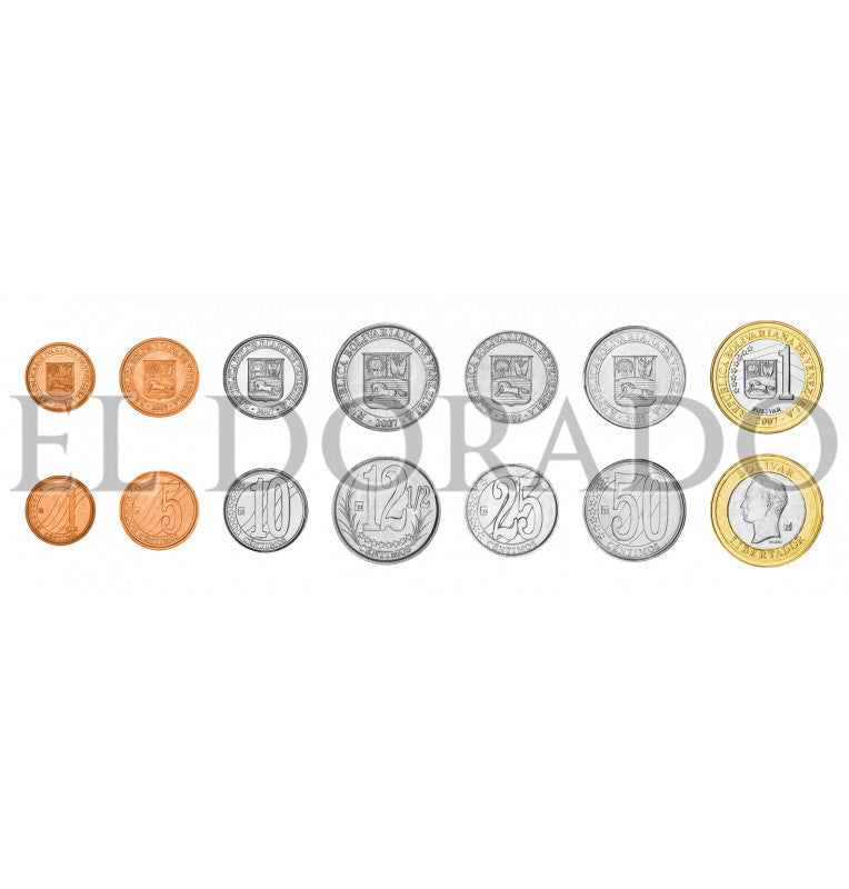 Venezuela 1, 5, 10, 12 1/2, 25, 50 Cents, 1 Bolivar 2007-2012 KM 87, 88, 89, 90, 91, 92, 93