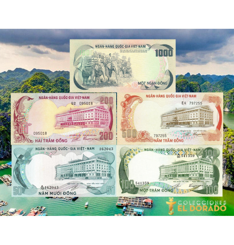 Vietnam 50,100,200,500 and 1000 Dong 1972 ND Pick 30,31,32,33,34